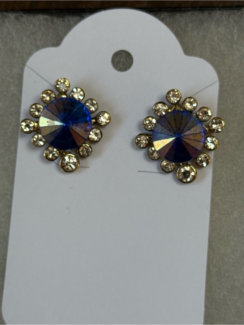 Blue Crystal Sunburst Stud Earrings - Unbranded